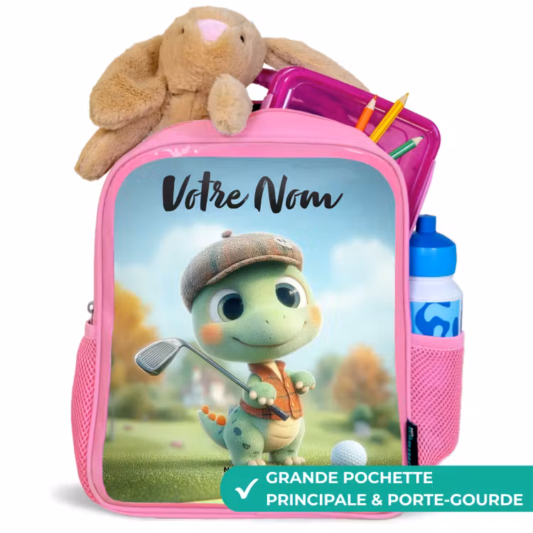 Sac à dos enfant avec votre nom - Rose - Golf - Dino - Vert — 2