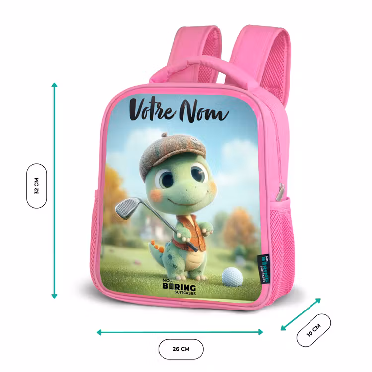 Sac à dos enfant avec votre nom - Rose - Golf - Dino - Vert — 3