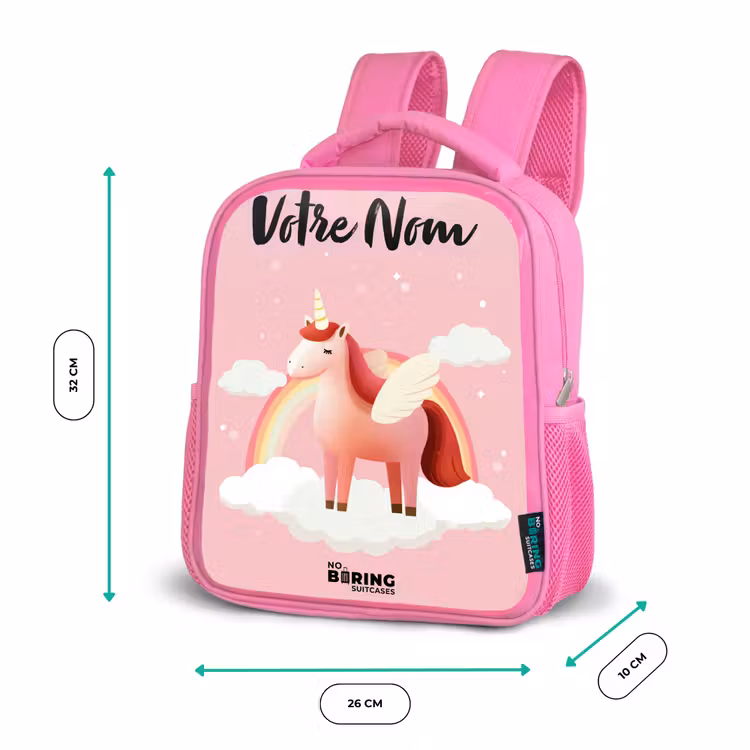 Sac à dos enfant avec nom - Rose - Licorne - Ailes - Rose - Arc-en-ciel — 3