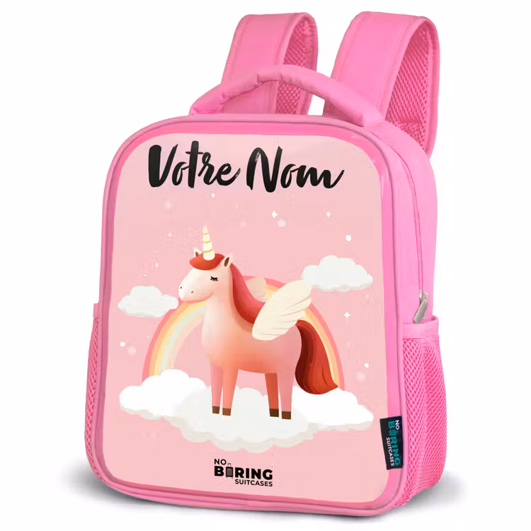 Sac à dos enfant avec nom - Rose - Licorne - Ailes - Rose - Arc-en-ciel — 4