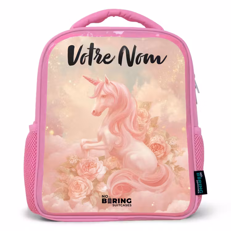 Sac à dos enfant avec nom - Rose - Licorne - Nuages - Rose — 1
