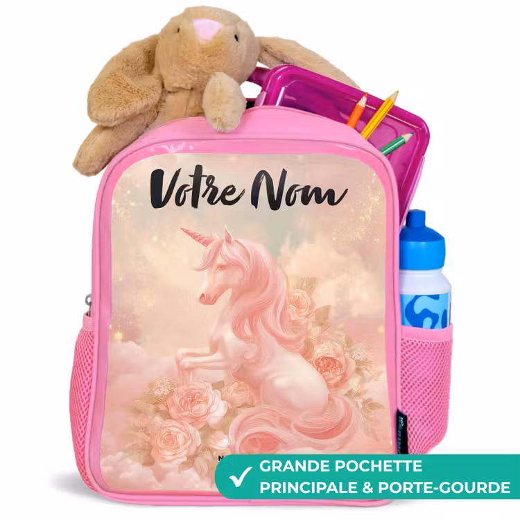 Sac à dos enfant avec nom - Rose - Licorne - Nuages - Rose — 2