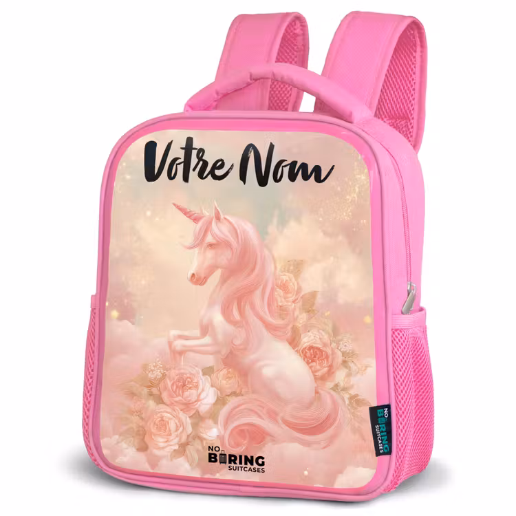 Sac à dos enfant avec nom - Rose - Licorne - Nuages - Rose — 4