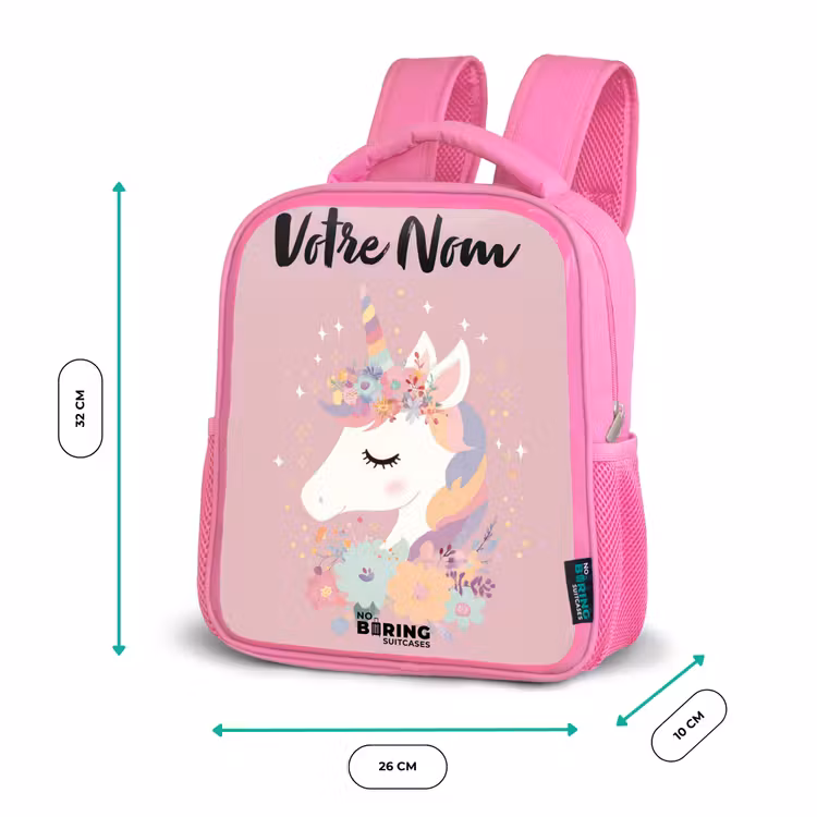 Sac à dos enfant avec nom - Rose - Licorne - Rose - Fleurs — 3