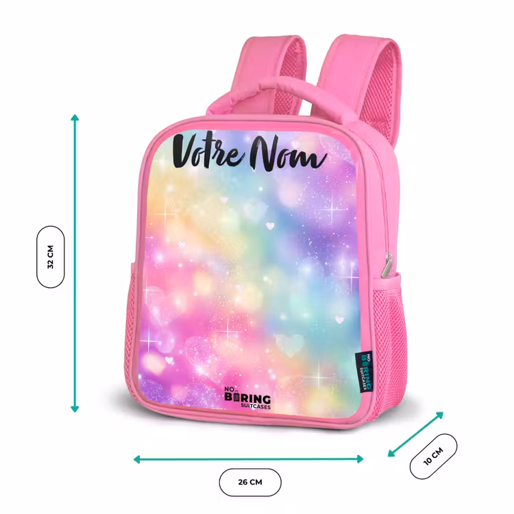 Sac à dos enfant avec nom - Rose - Lumière - Arc-en-ciel - Cœurs — 3