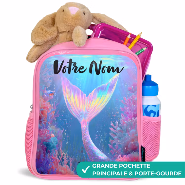 Sac à dos enfant avec nom - Rose - Sirène - Corail - Eau — 2