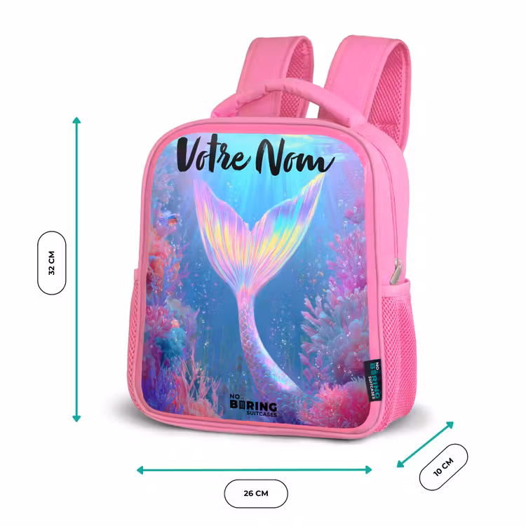 Sac à dos enfant avec nom - Rose - Sirène - Corail - Eau — 3