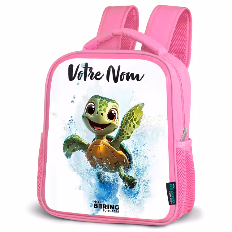 Sac à dos enfant avec votre nom - Rose - Tortue - Eau - Vert — 4