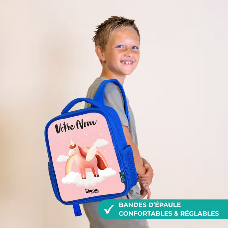 Sac à dos enfant avec nom - Bleu - Licorne - Ailes - Rose - Arc-en-ciel — 4