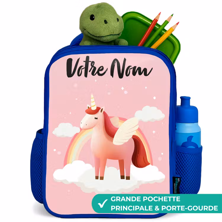 Sac à dos enfant avec nom - Bleu - Licorne - Ailes - Rose - Arc-en-ciel — 5