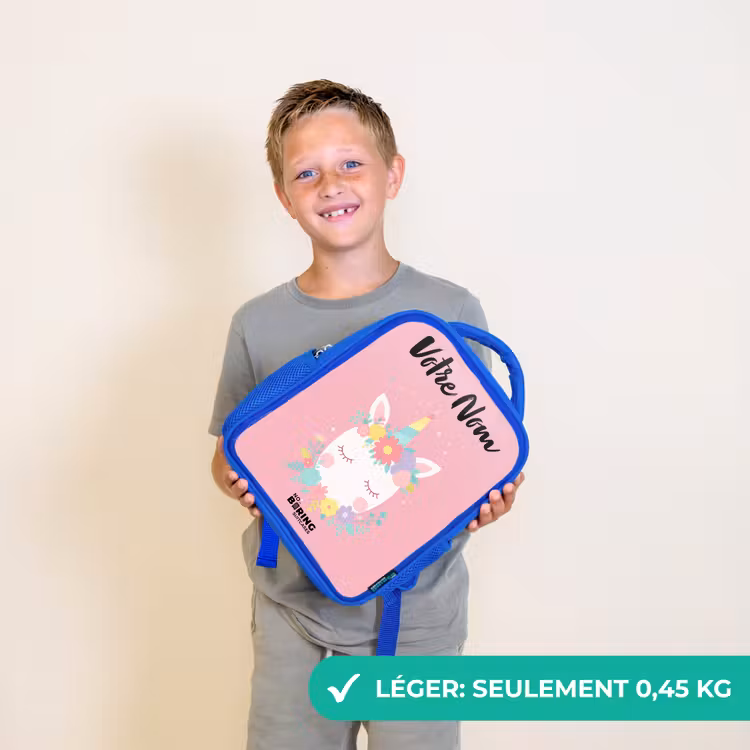 Sac à dos enfant avec nom - Bleu - Licorne - Fleurs - Rose — 3