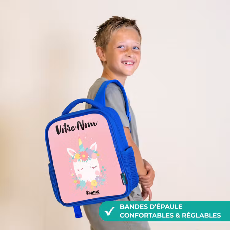Sac à dos enfant avec nom - Bleu - Licorne - Fleurs - Rose — 4