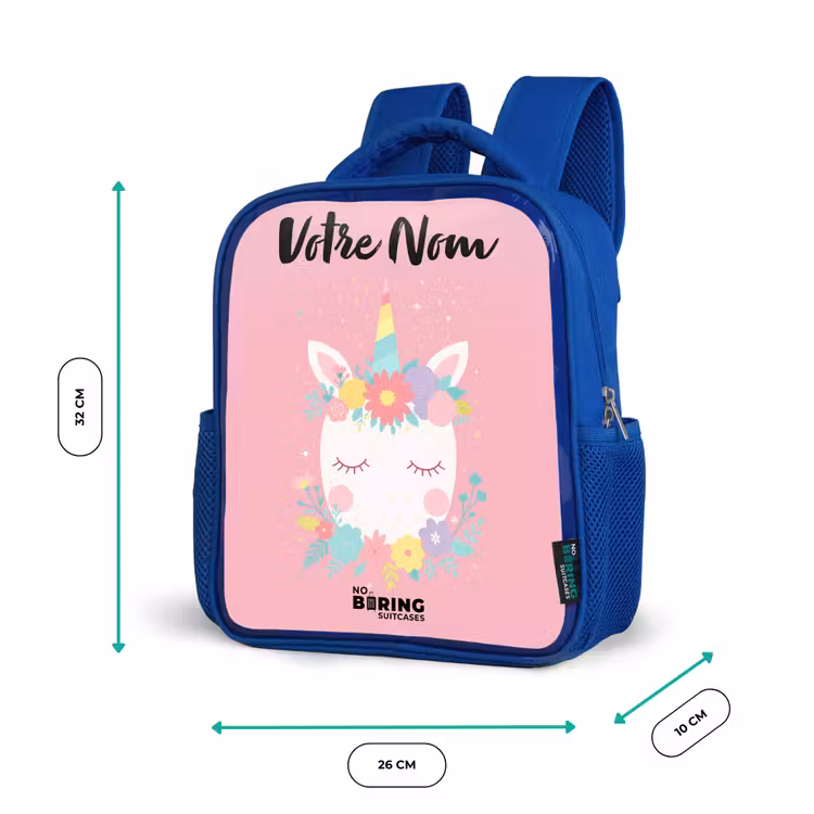 Sac à dos enfant avec nom - Bleu - Licorne - Fleurs - Rose — 6