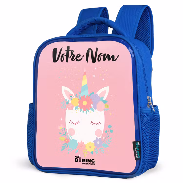 Sac à dos enfant avec nom - Bleu - Licorne - Fleurs - Rose — 7