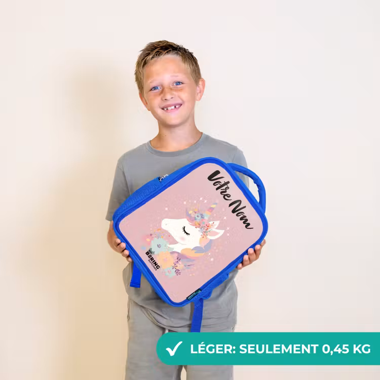 Sac à dos enfant avec nom - Bleu - Licorne - Rose - Fleurs — 3