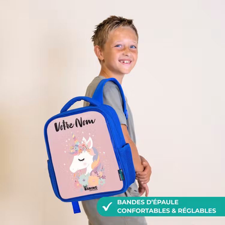 Sac à dos enfant avec nom - Bleu - Licorne - Rose - Fleurs — 4
