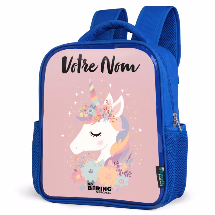 Sac à dos enfant avec nom - Bleu - Licorne - Rose - Fleurs — 7