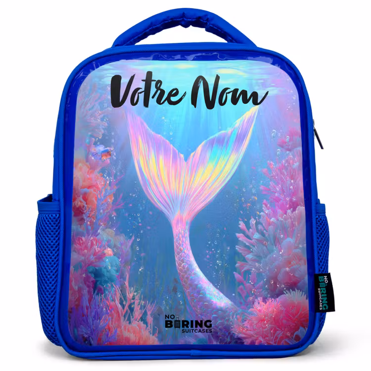 Sac à dos enfant avec nom - Bleu - Sirène - Corail - Eau — 1