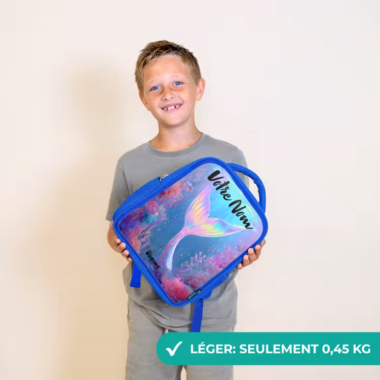 Sac à dos enfant avec nom - Bleu - Sirène - Corail - Eau — 3