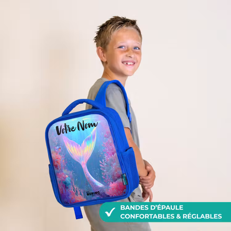 Sac à dos enfant avec nom - Bleu - Sirène - Corail - Eau — 4