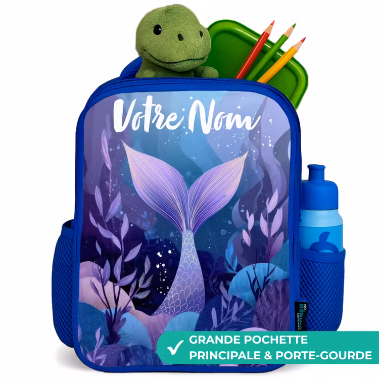 Sac à dos enfant avec nom - Bleu - Sirène - Sous l'eau - Violet - Bleu — 5