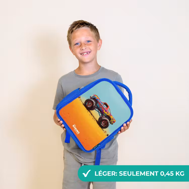 Sac à dos enfant - Bleu - Camion monstre avec impression de graffiti dans le sable — 3