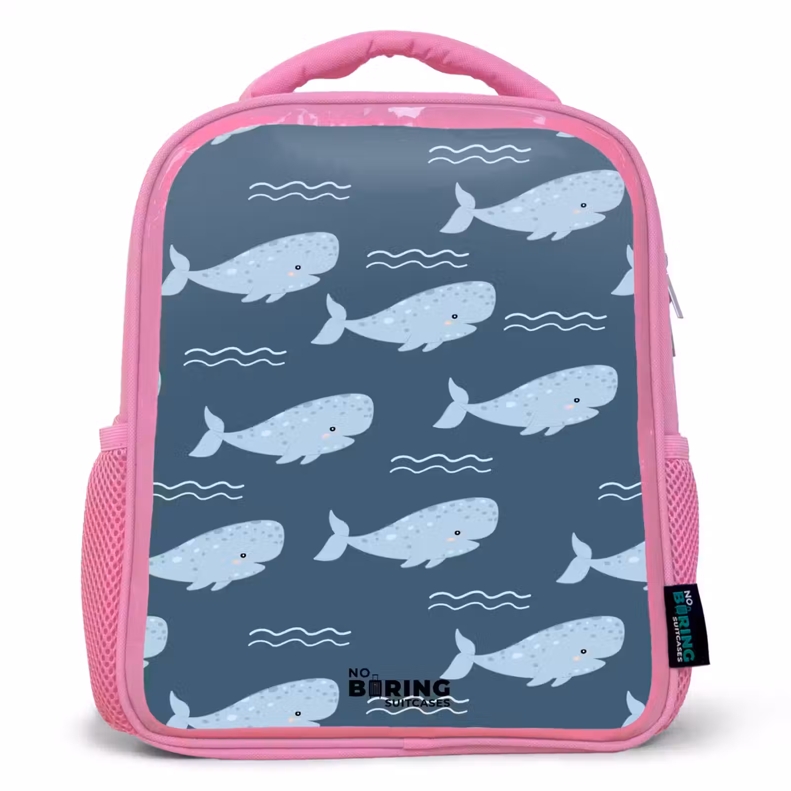 Enfant sac à dos - Rose - Baleine avec motifs de vagues bleu — 1