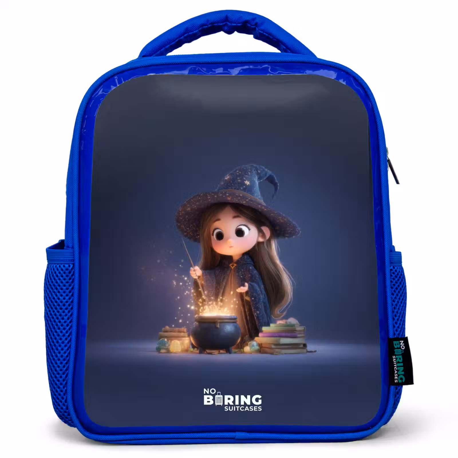 Sac à dos enfant avec nom - Bleu - Fille enchanteresse avec chaudron — 1