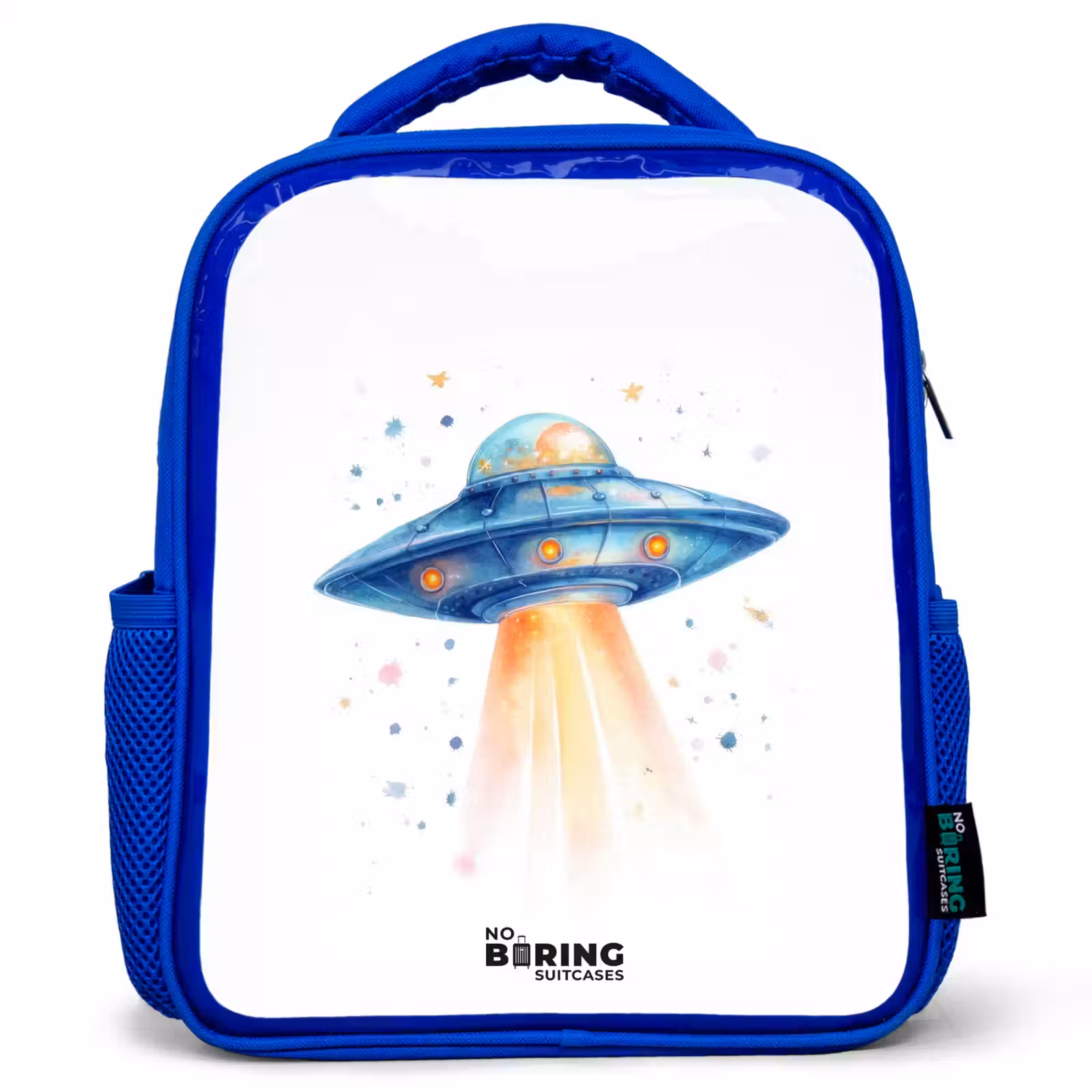 Sac à dos enfant avec nom - Bleu - Vaisseau spatial bleu avec faisceau lumineux — 1