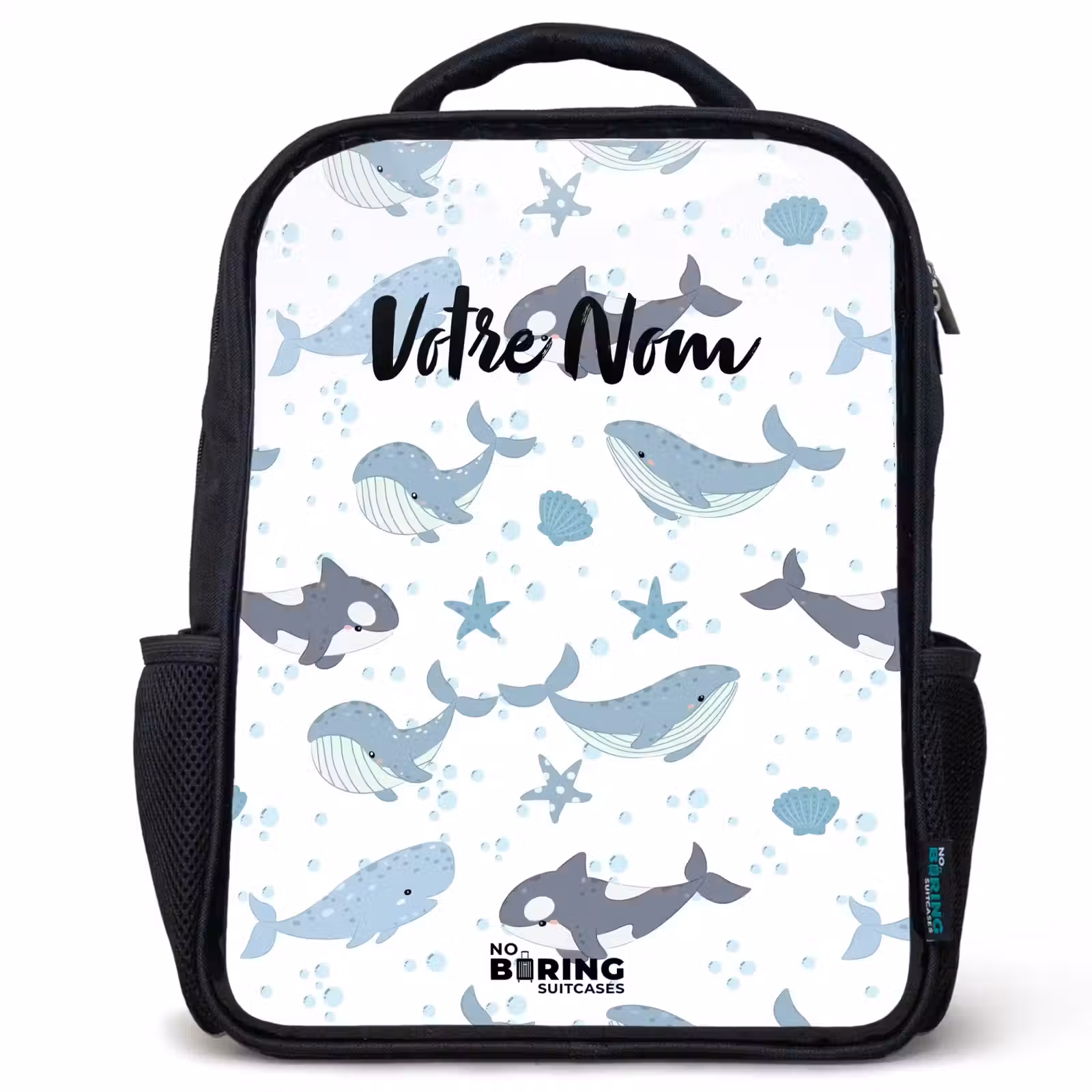 Sac à dos enfant - Noir - Motif de baleine avec coquillages bleus — 1