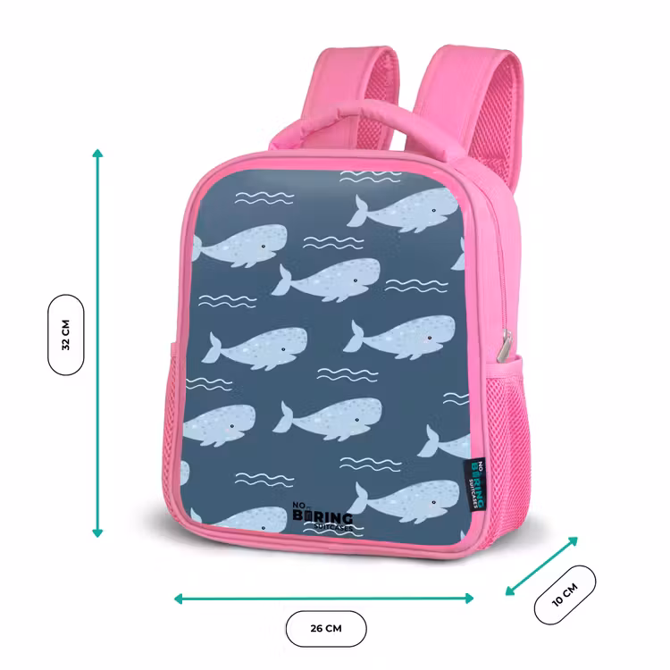 Enfant sac à dos - Rose - Baleine avec motifs de vagues bleu — 3