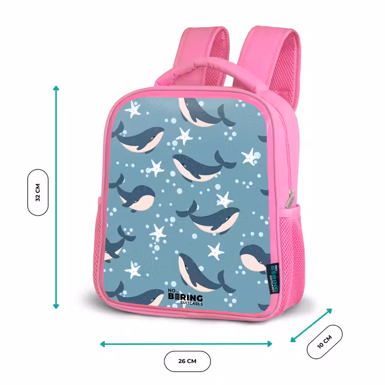 Enfant sac à dos - Rose - Baleines avec motif d'étoile de mer bleu — 3