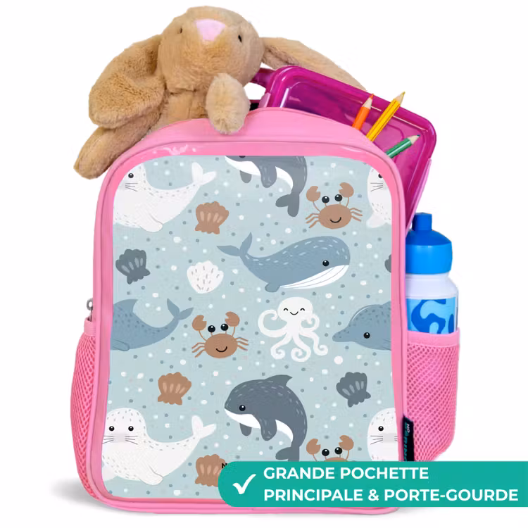 Enfant sac à dos - Rose - Motif d'animaux marins colorés — 2