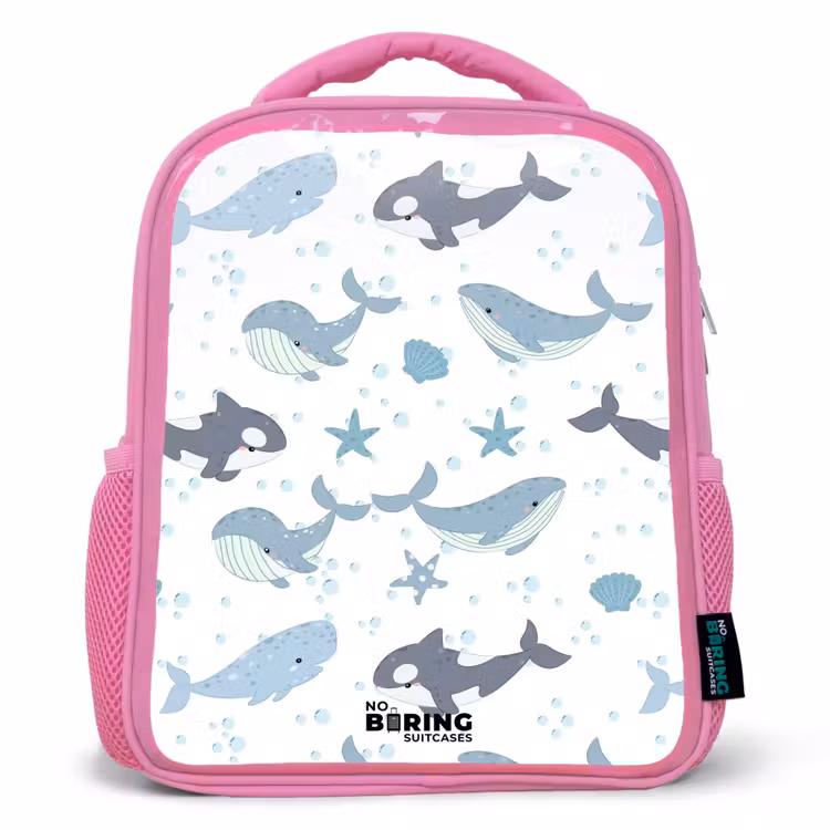 Enfant sac à dos - Rose - Motif de baleine avec coquillages bleus — 1