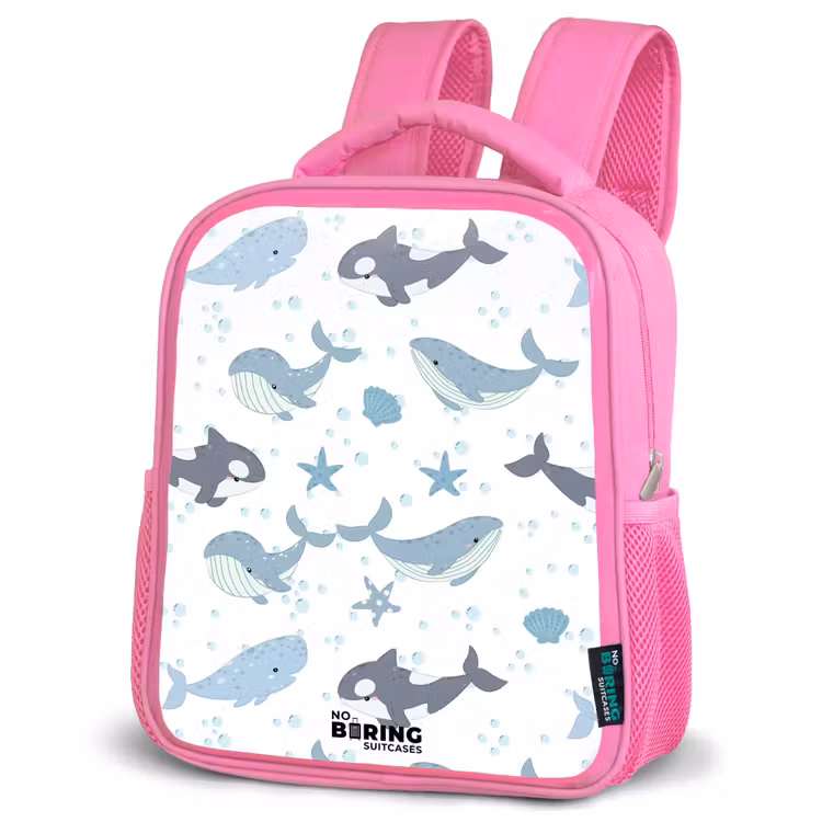 Enfant sac à dos - Rose - Motif de baleine avec coquillages bleus — 4