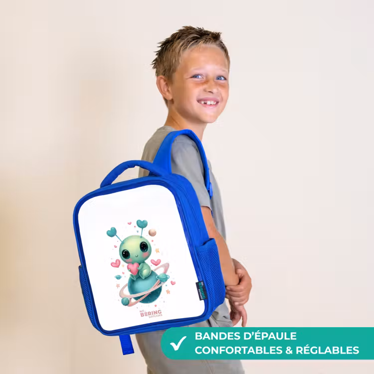 Sac à dos enfant avec nom - Bleu - Doux petit extraterrestre avec du cœur — 4