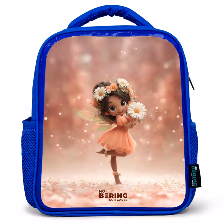 Sac à dos enfant avec nom - Bleu - Fée avec marguerites — 1