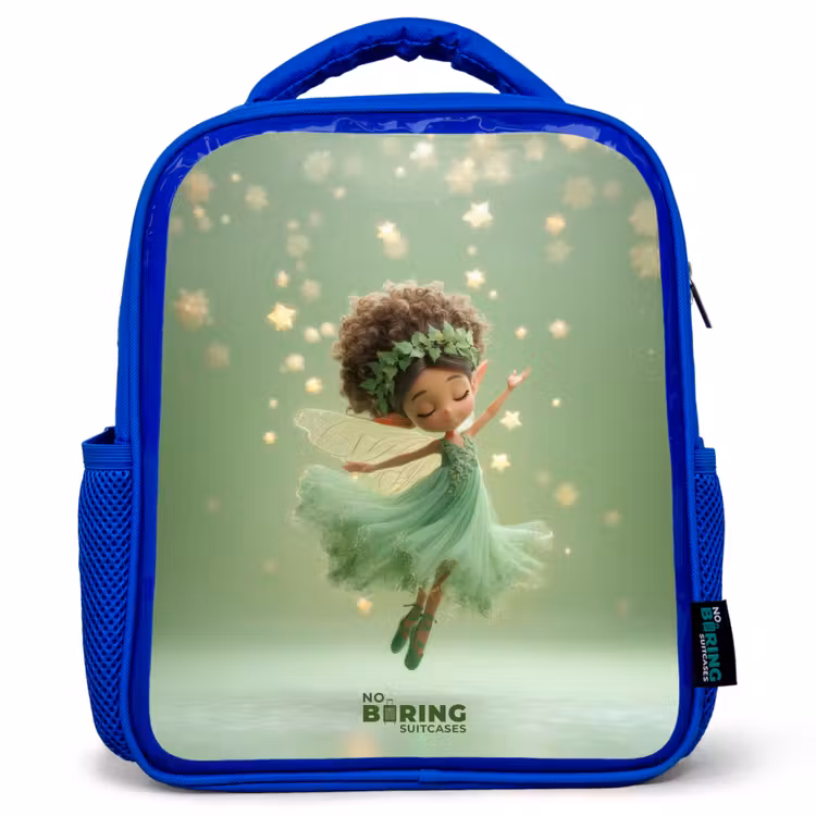 Sac à dos enfant avec nom - Bleu - Fée dansante dans la lumière verte — 1