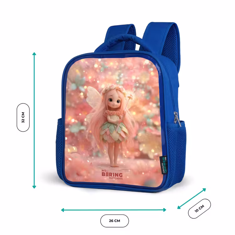 Sac à dos enfant avec nom - Bleu - Fée des fleurs dans un monde de conte de fées rose — 6