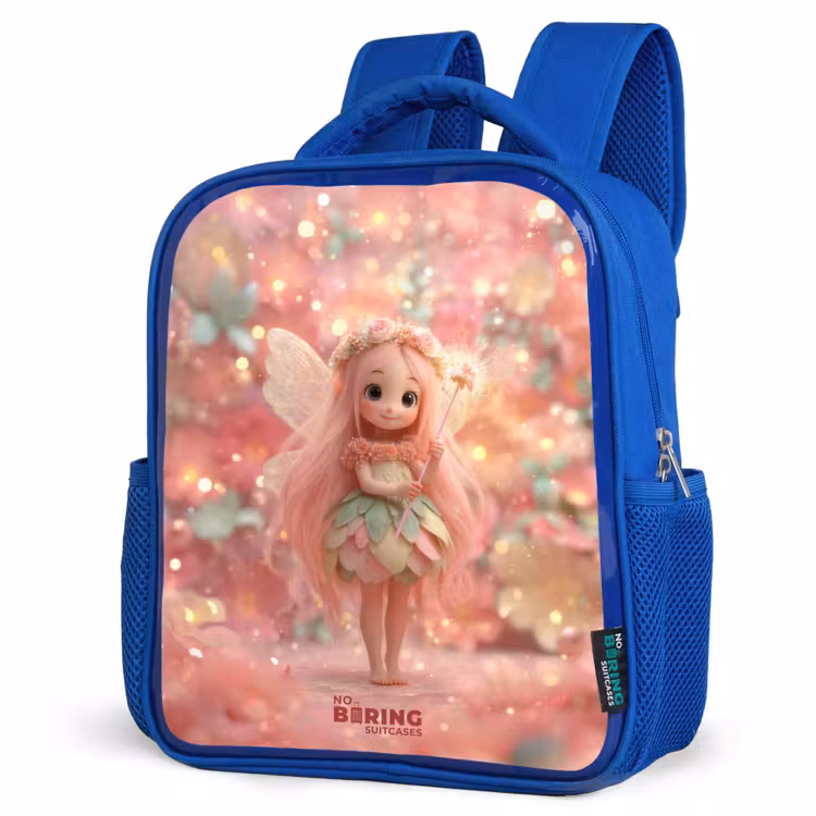 Sac à dos enfant avec nom - Bleu - Fée des fleurs dans un monde de conte de fées rose — 7