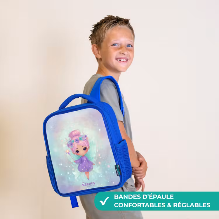 Sac à dos enfant avec nom - Bleu - Fée des fleurs en pastel brillant — 4