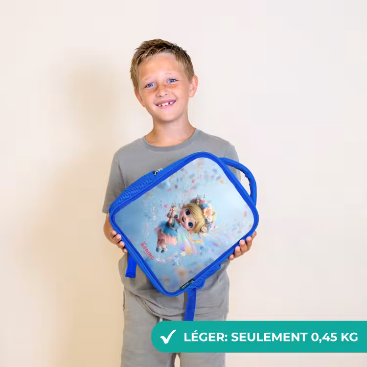 Sac à dos enfant avec nom - Bleu - Fée papillon dans l'air des fleurs — 3