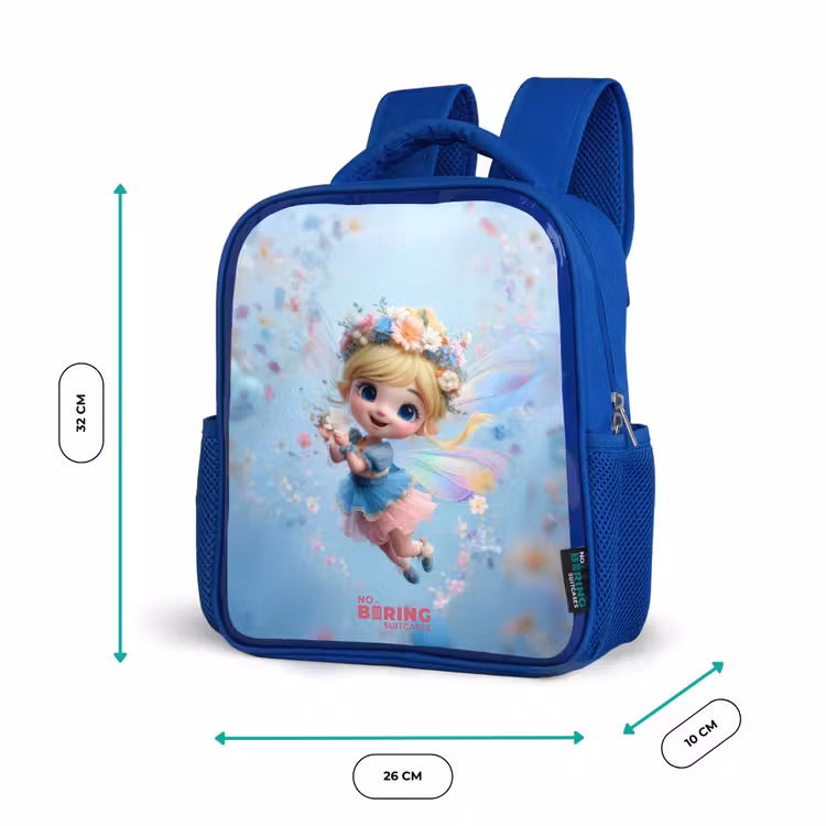Sac à dos enfant avec nom - Bleu - Fée papillon dans l'air des fleurs — 6