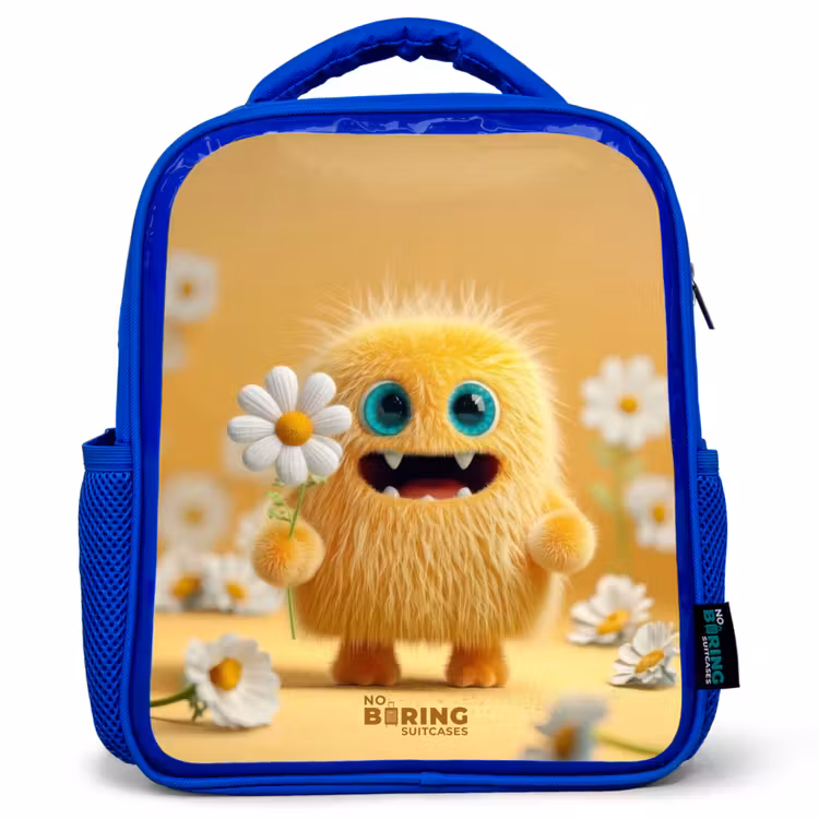 Sac à dos enfant avec nom - Bleu - Monstre - Créature - Fleur - Jaune — 1