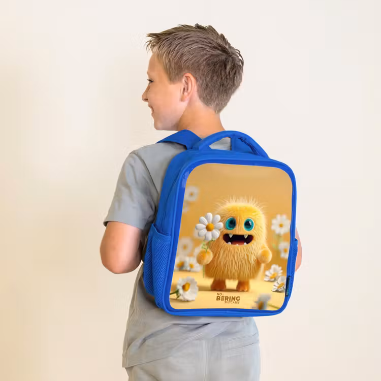 Sac à dos enfant avec nom - Bleu - Monstre - Créature - Fleur - Jaune — 2