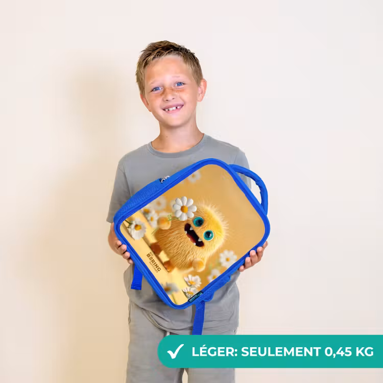 Sac à dos enfant avec nom - Bleu - Monstre - Créature - Fleur - Jaune — 3