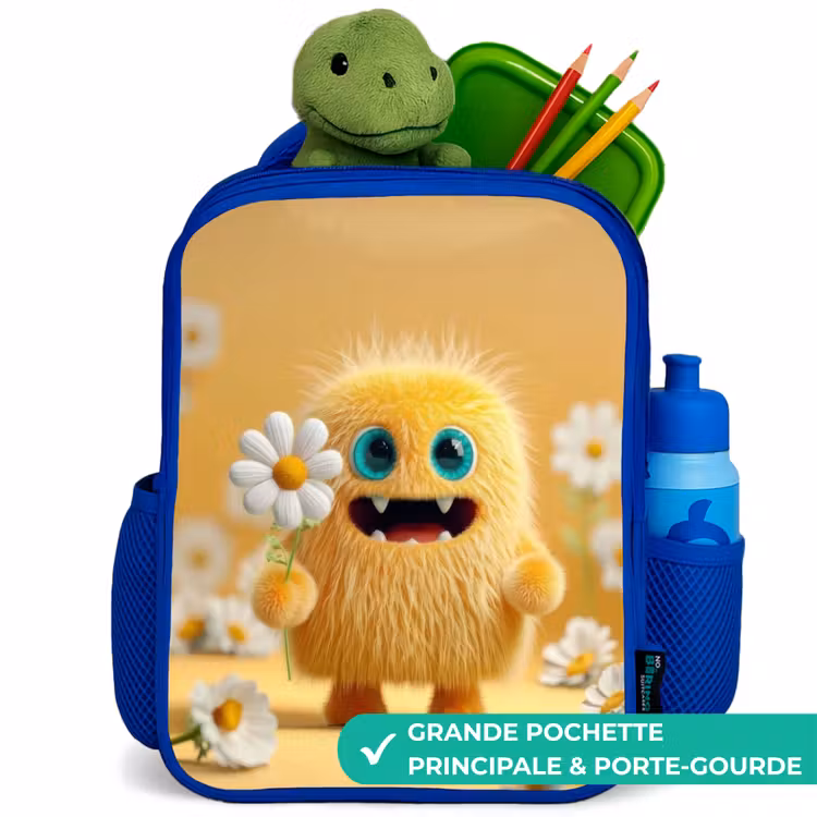 Sac à dos enfant avec nom - Bleu - Monstre - Créature - Fleur - Jaune — 5