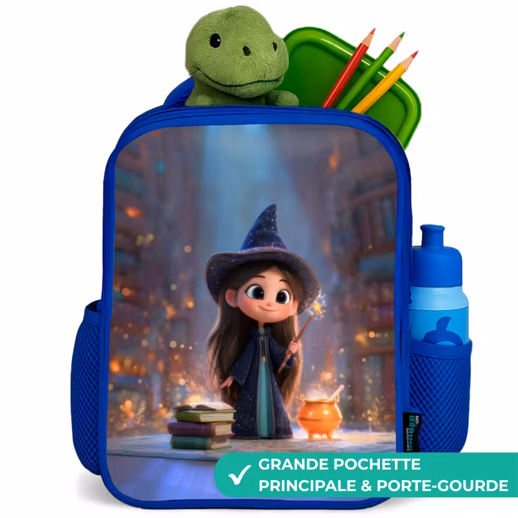 Sac à dos enfant avec nom - Bleu - Petite enchanteresse dans la bibliothèque — 5