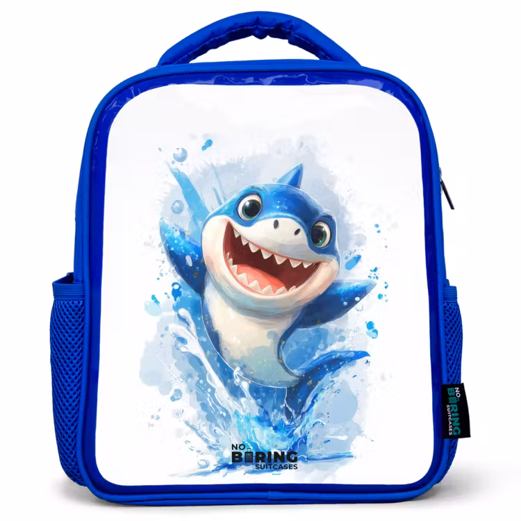 Sac à dos enfant avec nom - Bleu - Requin - Dents - Eau — 1