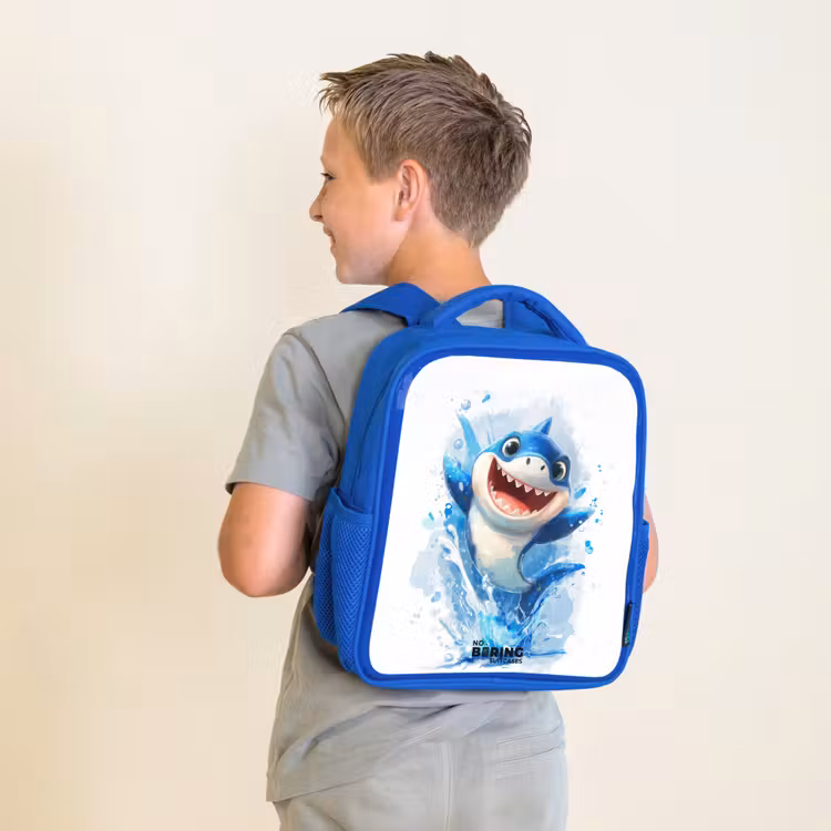 Sac à dos enfant avec nom - Bleu - Requin - Dents - Eau — 2